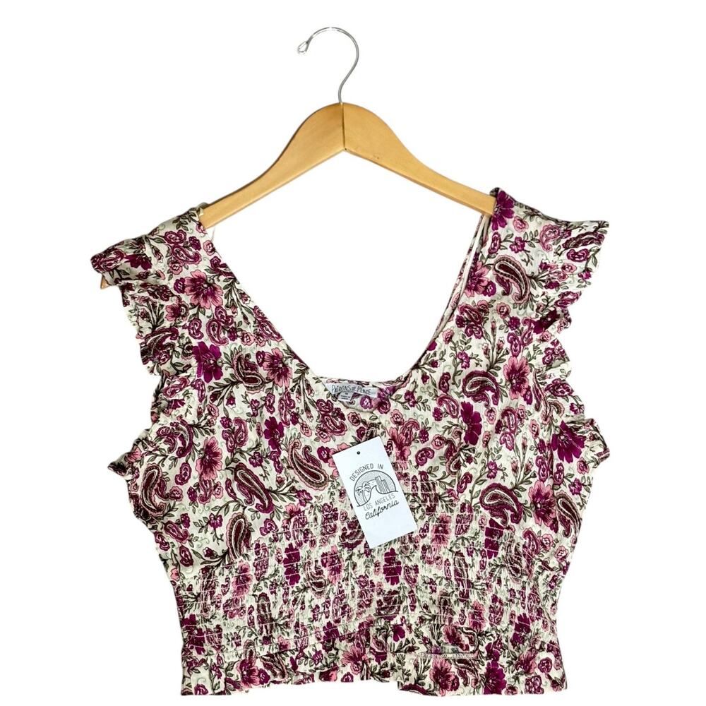 Patrons of Peace Pink Paisley & Floral Print V-Neck Crop Top Size Medium NEW
